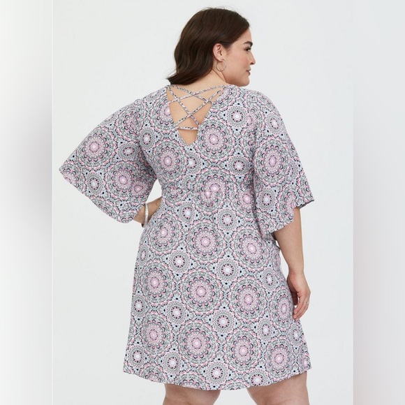 🌟NEW Torrid Ivory Pink Print Challis Strappy Back Skater Dress Plus Size 4X - Picture 7 of 12